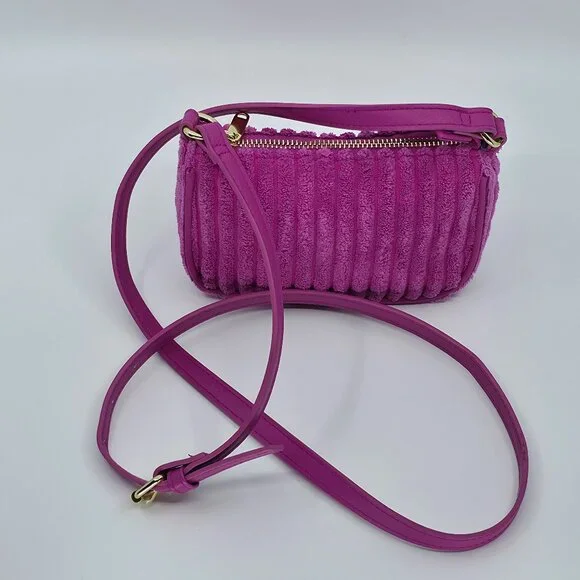 Y2K Barbiecore Hot Pink Ribbed Terry Mini Shoulder Crossbody Bag - Picture 3 of 6